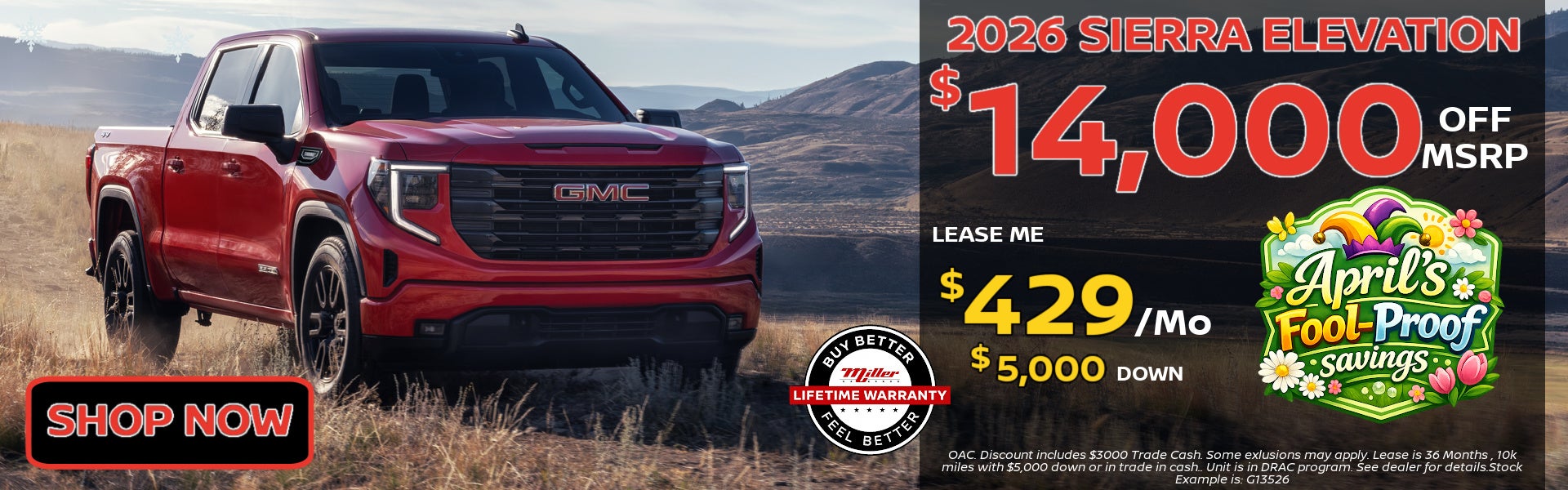 Big Savings on the GMC SIerra this April at MIller Auto